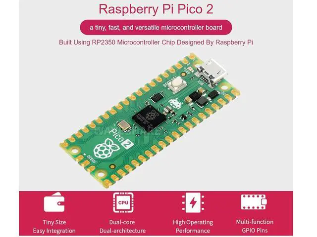 Alt view image 2 of 7 - 2 PCS Color-Coded Pre-soldered Raspberry Pi Pico 2 Microcontroller Development Board with Header Based on Official RP2350 Chip,Dual-core and Dual-Architecture Design