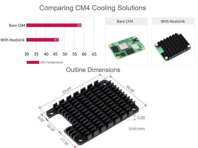 Alt view image 7 of 7 - Aluminum Alloy Heatsink Compatible with Raspberry Pi Compute Module 4 CM4 Motherboard CM4,Corrosion/Oxidation Resisting, Better Heat Dissipation