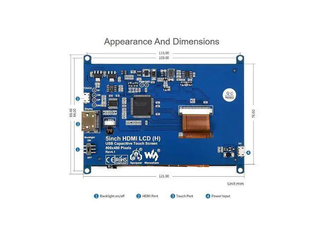 Alt view image 6 of 7 - 5 inch Capacitive Touch Screen TFT LCD Display Toughened Glass Panel 800x480 5inch HDMI H V4 LCD for Raspberry Pi 4B/3B+/3B/Zero/Zero W WH,PC,Support VariousSystems