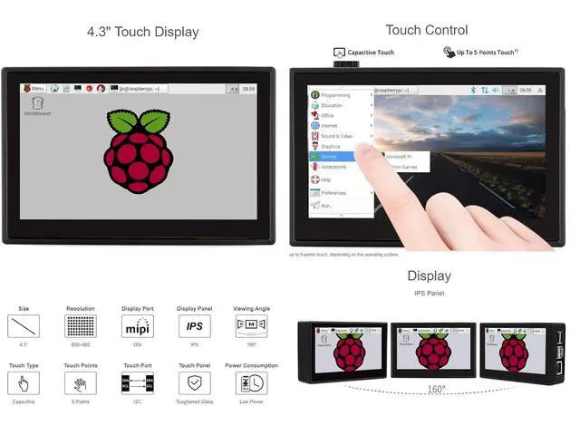 Alt view image 6 of 7 - 4.3inch DSI LCD Capacitive Touch Display with Protection Case for Raspberry Pi 4 B,800×480 Resolution IPS Screen Wide Angle,MIPI DSI Interface
