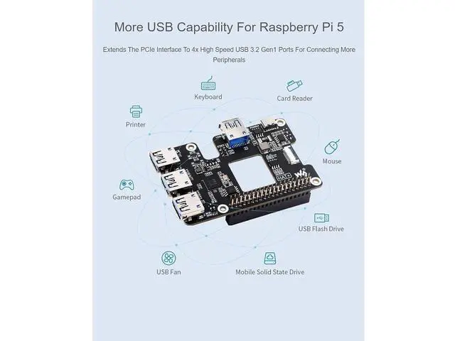Alt view image 3 of 7 - PCIe to USB 3.2 Gen1 Expansion Card for Raspberry Pi 5, PCIe Interface to 4X High Speed USB 3.2 Gen1 Ports,Plug and Play