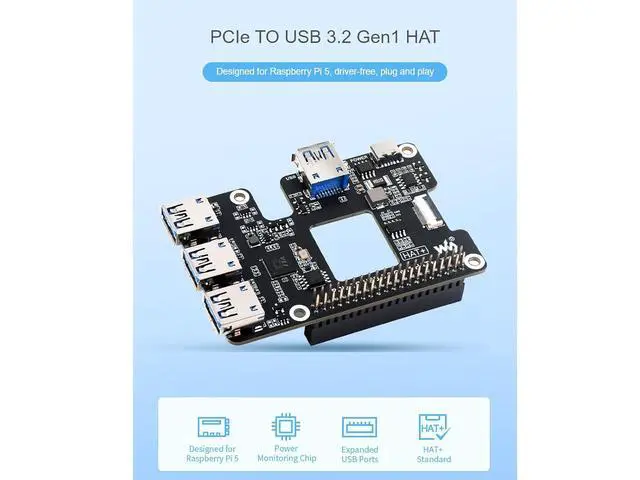 Alt view image 2 of 7 - PCIe to USB 3.2 Gen1 Expansion Card for Raspberry Pi 5, PCIe Interface to 4X High Speed USB 3.2 Gen1 Ports,Plug and Play