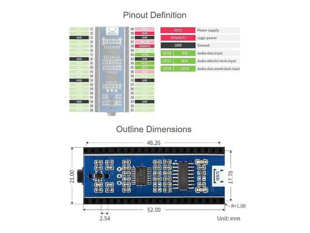 Alt view image 7 of 7 - Audio Module Expansion Board for Raspberry Pi Pico,Incorporates PCM5101A Low Power Stereo Decoder,I2S Bus,Dual Channels Speaker Headers, 3.5mm Audio Jack,Headphone Speaker Output Concurrently