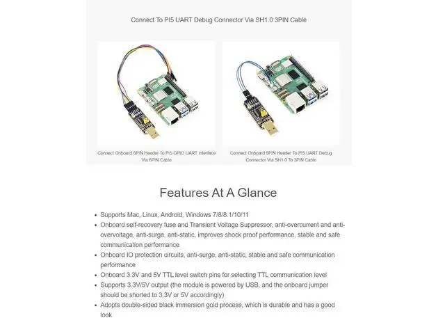 Alt view image 4 of 7 - for Raspberry Pi 5 USB to UART Debugger Module,6PIN/3PIN Cable Connecting with Raspberry Pi 5,High Baud Rate Transmission,Supports Mac, Linux, Android, Windows 7/8/8.1/10/11, Black