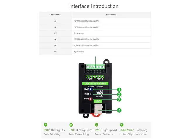 Alt view image 5 of 7 - USB to 2CH RS485 Isolated ConverterIndustrial Grade USB to RS485 Adapter Onboard Original FT2232HL Chip,Supports Win11/10/8.1/8/7, MacOS, Linux, Android,Transmission Distance Up to 1.2km,