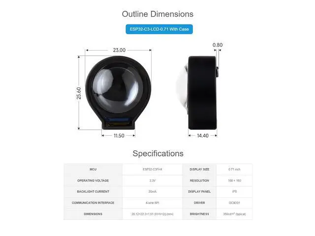 Alt view image 6 of 7 - ESP32-C3 0.71inch Round Display Development Board, 160160 Resolution, Single-Core ESP32-C3 Processor, SPI Interface Display