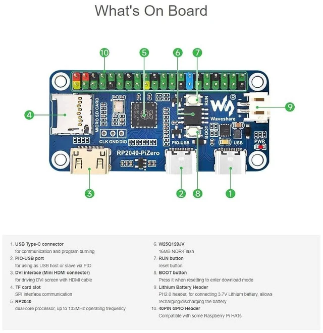 Alt view image 5 of 7 - RP2040-PiZero Development Board Based On Raspberry Pi RP2040 Microcontroller,264KB SRAM and 16MB Onboard Flash Memory,DVI Interface, TF Card Slot and PIO-USB Port