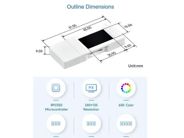 Alt view image 5 of 7 - RP2350-GEEK Development Board Based on RP2350 Microcontroller Onboard 1.14inch 65K Color LCD,USB Type-A Interface,Compatible with Multiple Debugging Methods
