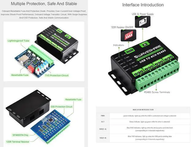 Alt view image 4 of 7 - Industrial USB to 4Ch RS485 Converter Module,Universal Serial Communication,1200~460800bps Reliable Speed,Transmission Distance Up to 1.2km,Supports Win7/8/8.1/10/11, Mac, Linux, Android
