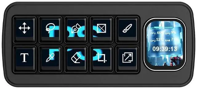 Main image of MK10 Multi-Functional AI Voice Control Panel10 × 0.85inch Mechanical LCD Keys with a 2.01inch Secondary Screen,Supports Speech Recognition and AI Speech Interaction (Black)