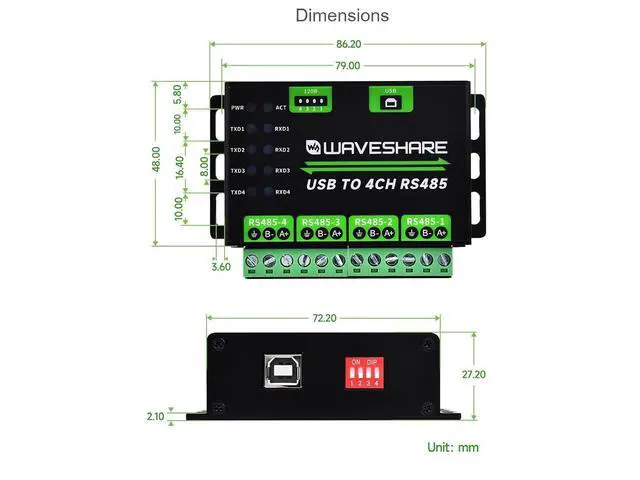 Alt view image 7 of 7 - Industrial USB to 4Ch RS485 Converter Module,Universal Serial Communication,1200~460800bps Reliable Speed,Transmission Distance Up to 1.2km,Supports Win7/8/8.1/10/11, Mac, Linux, Android