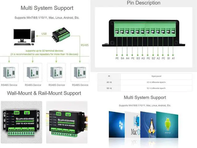 Alt view image 5 of 7 - Industrial USB to 4Ch RS485 Converter Module,Universal Serial Communication,1200~460800bps Reliable Speed,Transmission Distance Up to 1.2km,Supports Win7/8/8.1/10/11, Mac, Linux, Android