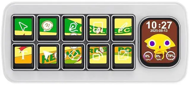 Main image of MK10 Multi-Functional AI Voice Control Panel10 × 0.85inch Mechanical LCD Keys with a 2.01inch Secondary Screen,Supports Speech Recognition and AI Speech Interaction (White)