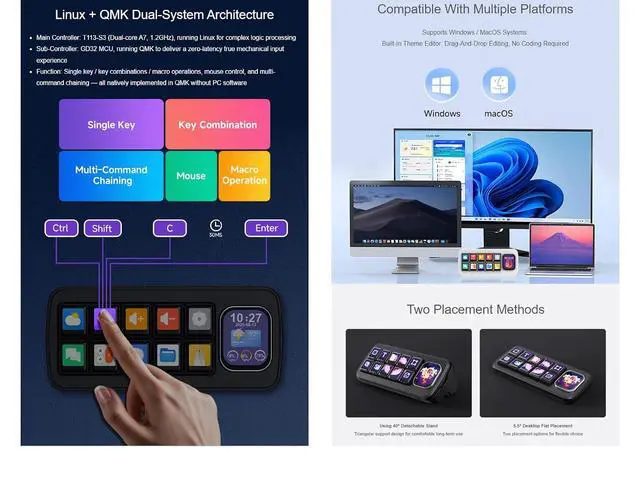 Alt view image 3 of 6 - MK10 Multi-Functional AI Voice Control Panel10 × 0.85inch Mechanical LCD Keys with a 2.01inch Secondary Screen,Supports Speech Recognition and AI Speech Interaction (Black)