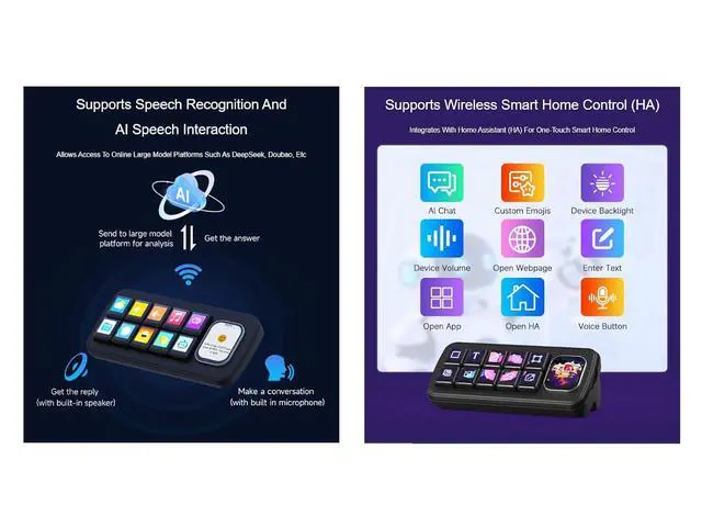 Alt view image 6 of 6 - MK10 Multi-Functional AI Voice Control Panel10 × 0.85inch Mechanical LCD Keys with a 2.01inch Secondary Screen,Supports Speech Recognition and AI Speech Interaction (Black)