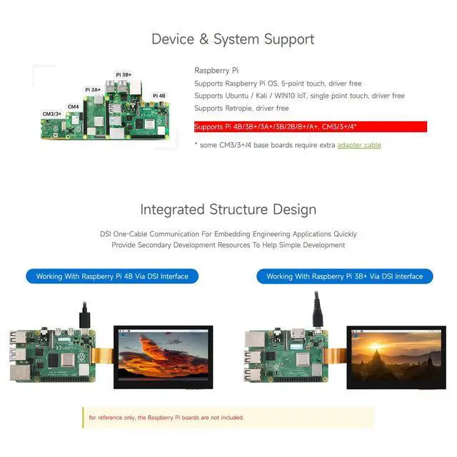 Alt view image 5 of 7 - 4.3inch DSI Display, 800 × 480 Resolution, IPS, Compatible with Raspberry Pi 4B/3B+/3A+/3B/2B/B+/A+, CM3/3+/4, Touch Version