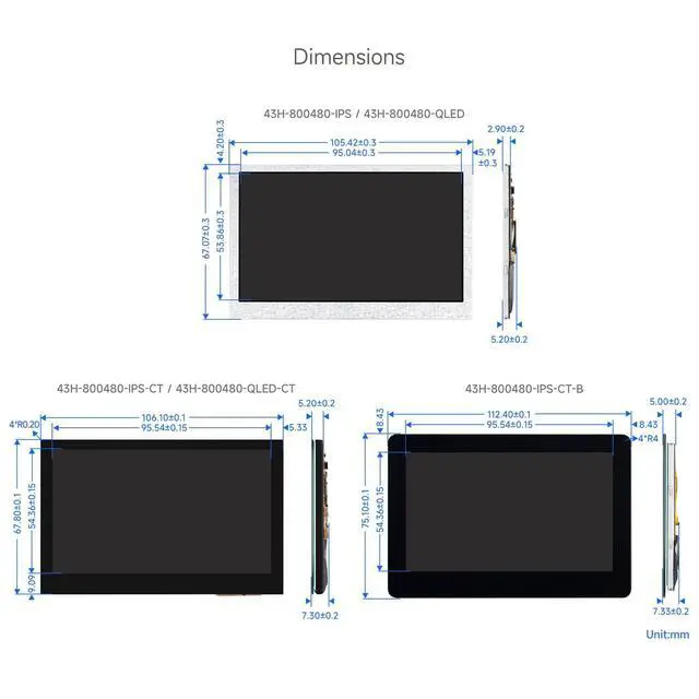 Alt view image 7 of 7 - 4.3inch DSI Display, 800 × 480 Resolution, IPS, Compatible with Raspberry Pi 4B/3B+/3A+/3B/2B/B+/A+, CM3/3+/4, Touch Version