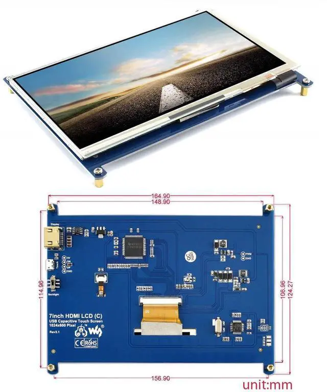 Alt view image 6 of 7 - 7 inch Capacitive Touch Screen IPS Display HDMI LCD Module 1024x600 Touchscreen for Raspberry Pi 4/3/2/1 Model B/B+/A+/BeagleBone Black/Banana Pi, Windows 10/8.1/8/7