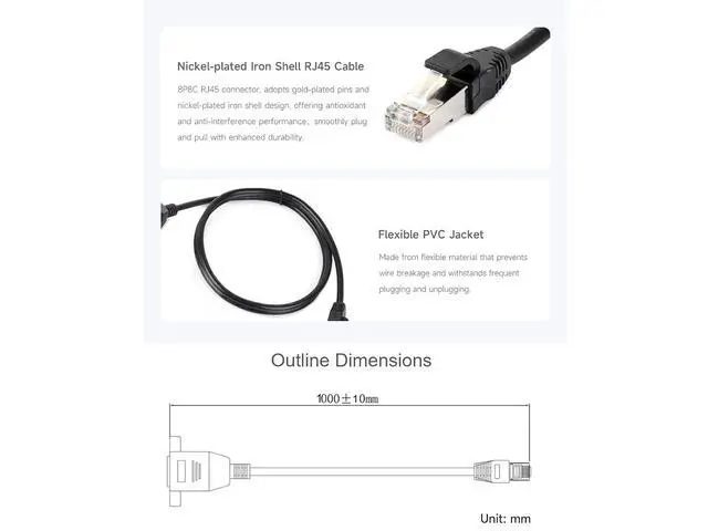 Alt view image 5 of 7 - 2 Pack RJ45 CAT.5e Ethernet Extension Cable 1 Meter1000Mbps Transfer Speed Ethernet Cable,8P8C RJ45 Connector,Black