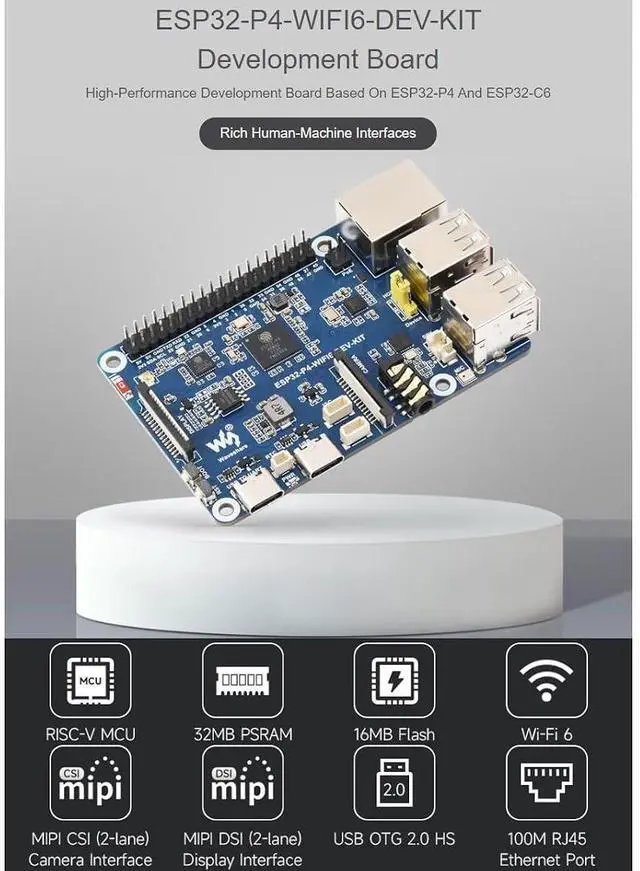 Alt view image 2 of 7 - ESP32-P4-WIFI6-DEV-KIT High-Performance Development Board Based On ESP32-P4 and ESP32-C6, RISC-V 32-bit Dual-core and Single-core ProcessorsRich Human-Machine Interfaces