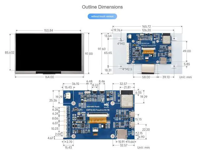 Alt view image 7 of 7 - ESP32-S3 7inch Display Development Board Type B 1024×600 Resolution 7IPS LCD Screen Supports Wi-Fi and Bluetooth BLE 5,Backlight Adjustable, Multiple Peripheral Interfaces
