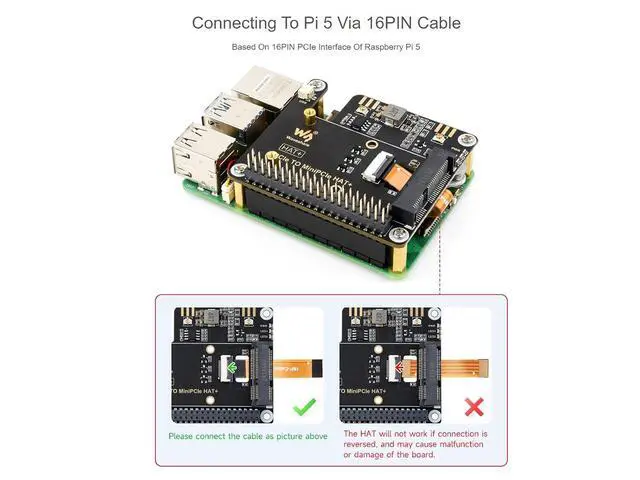Alt view image 3 of 7 - PCIe to MiniPCIe Adapter for Raspberry Pi 5Compatible with Various MiniPCIe Wireless NIC and AI Modules,Supports USB Bluetooth Connection