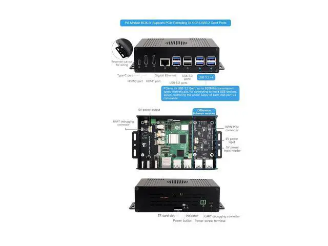Alt view image 4 of 7 - Multi-functional All-in-one Mini-Computer Kit Designed for Raspberry Pi 5,Aluminum Alloy Case+Pi5 HDMI and Type-C adapter+PCIe to 4-ch USB 3.2 Gen1 adapter