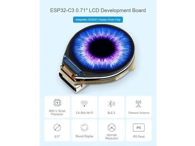 Alt view image 2 of 7 - ESP32-C3 0.71inch Round Display Development Board, 160160 Resolution, Single-Core ESP32-C3 Processor, SPI Interface Display