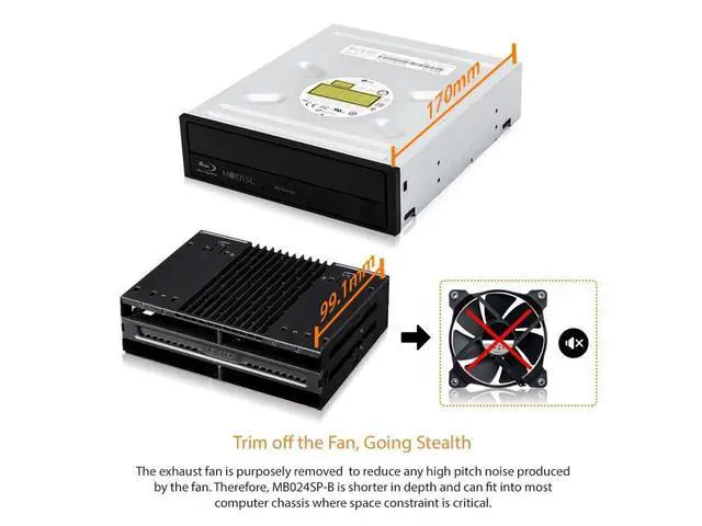 Alt view image 4 of 4 - 4 Bay 2.5 SAS/SATA SSD/HDD Tool Free Mobile Rack for 5.25" Bay | flexiDOCK MB024SP-B