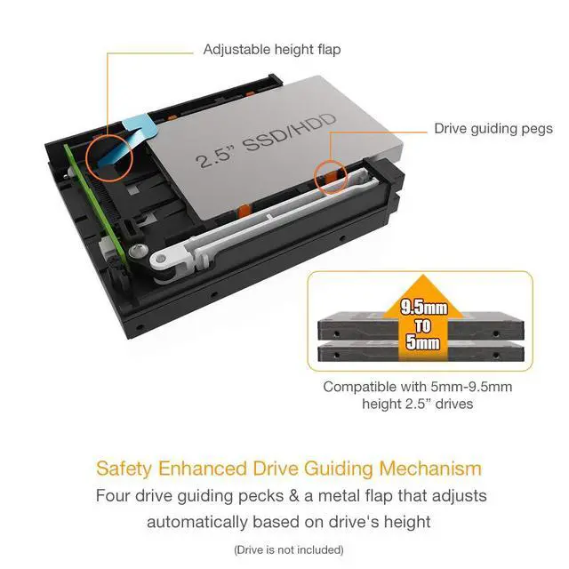 Alt view image 4 of 5 - Dual 2 Bay 2.5 SSD & HDD Dock Tool-Less Hot-Swap SATA / SAS Mobile Rack Enclosure for 3.5 Bay - flexiDOCK MB522SP-B