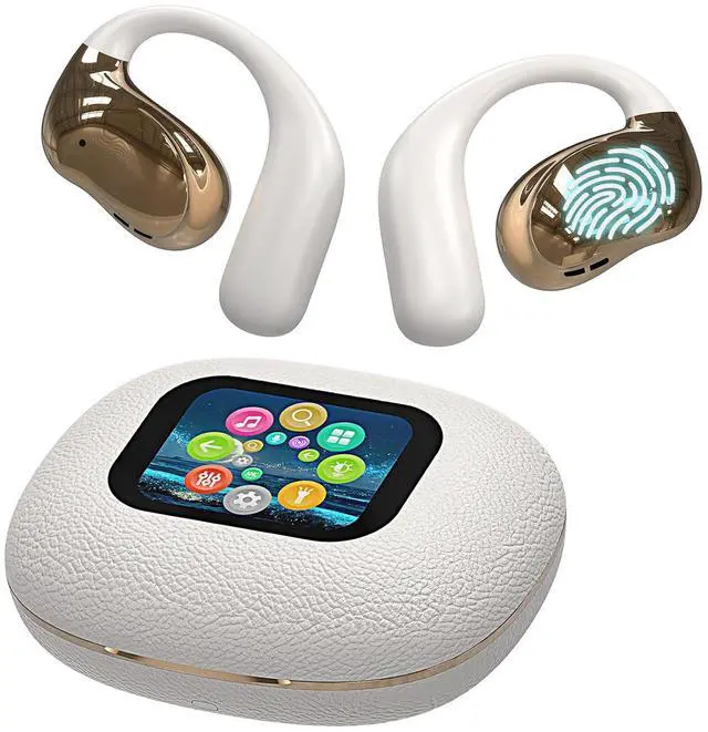 Main image of Open Ear Earbuds Ultra Comfort Wireless Bluetooth 5.4 Headphones Over The Ear Earbuds with Intelligent Touch Screen EarHooks IPX7 Waterproof Bone Conduction Earphones for Fitness Sports-OFF WHITE