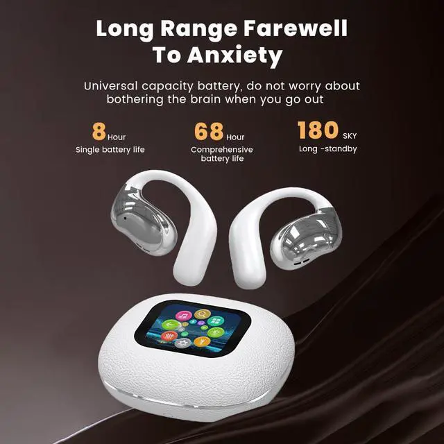 Alt view image 5 of 7 - Open Ear Earbuds Ultra Comfort Wireless Bluetooth 5.4 Headphones Over The Ear Earbuds with Intelligent Touch Screen EarHooks IPX7 Waterproof Bone Conduction Earphones for Fitness Sports-White