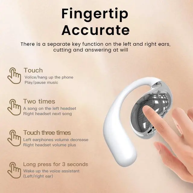 Alt view image 6 of 7 - Open Ear Earbuds Ultra Comfort Wireless Bluetooth 5.4 Headphones Over The Ear Earbuds with Intelligent Touch Screen EarHooks IPX7 Waterproof Bone Conduction Earphones for Fitness Sports-White
