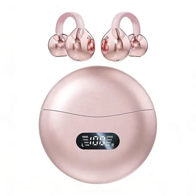Main image of Clip-on Earbuds,Open Ear Earbuds Wireless Bluetooth 5.4, Lightweight Open Ear Headphones with C-Shaped Bridge,Slim Hook,60H Battery,Waterproof,for Glasses Wearers and Workouts (Rose Gold)