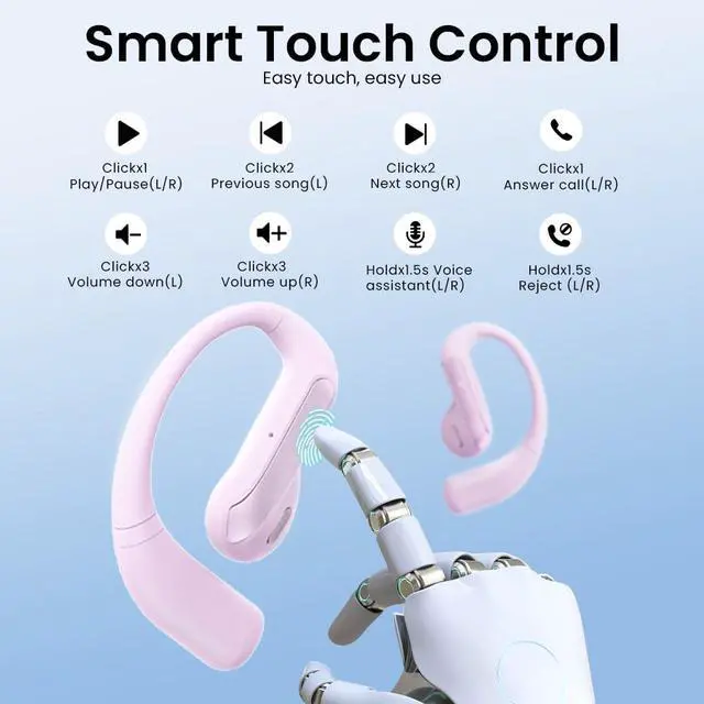 Alt view image 3 of 7 - Open Ear Bluetooth 5.3 Earbuds, Wireless Headphones Sport Over Earphones Built-in Mic with Ear Hooks, 58H Playtime Ear Buds Fast Charging, IPX7 Waterproof for Running/WorkoutPurple