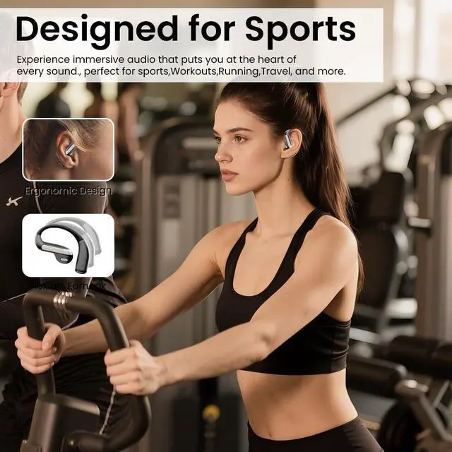 Alt view image 4 of 7 - Open Ear Bluetooth 5.3 Earbuds, Wireless Headphones Sport Over Earphones Built-in Mic with Ear Hooks, 58H Playtime Ear Buds Fast Charging, IPX7 Waterproof for Running/Workout-Black