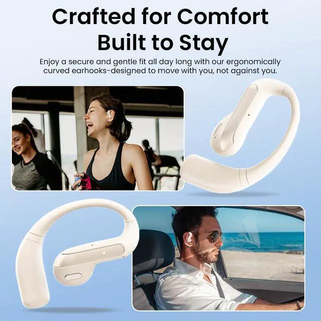 Alt view image 5 of 7 - Open Ear Bluetooth 5.3 Earbuds, Wireless Headphones Sport Over Earphones Built-in Mic with Ear Hooks, 58H Playtime Ear Buds Fast Charging, IPX7 Waterproof for Running/Workout-Off White
