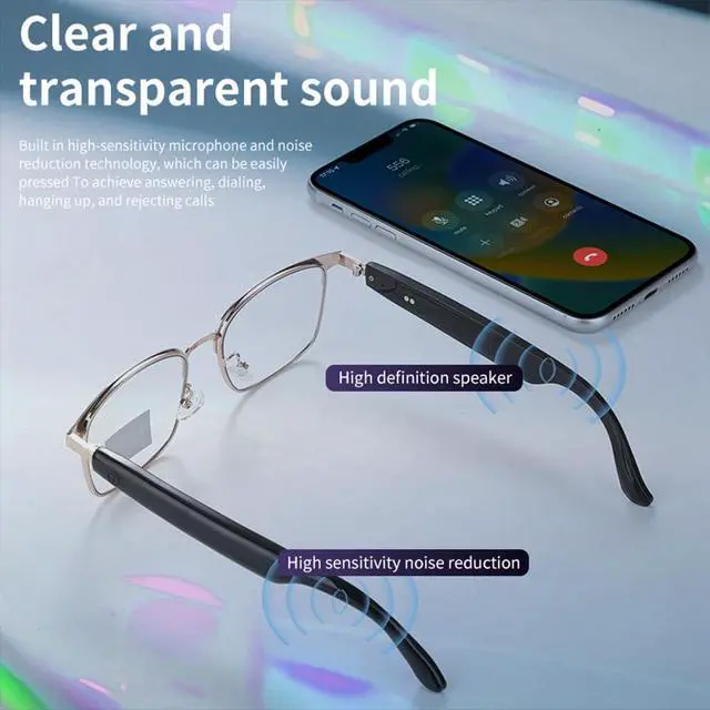 Alt view image 6 of 7 - Smart Glasses Bluetooth Audio Glasses for Men Women Dual Stereo Speakers | Open Ear Music &HD Calling, Touch &Voice Assistant, UV Protection-Gold
