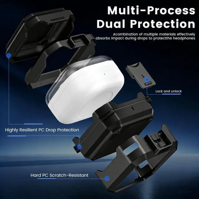 Alt view image 4 of 7 - for Galaxy Buds 4 Pro (2026) / Buds 4 Case Cover, Shockproof Galaxy Buds 4/4 Pro Protective Hard Cover Shell with Keychain &Cleaner kitfor Men Women, Black
