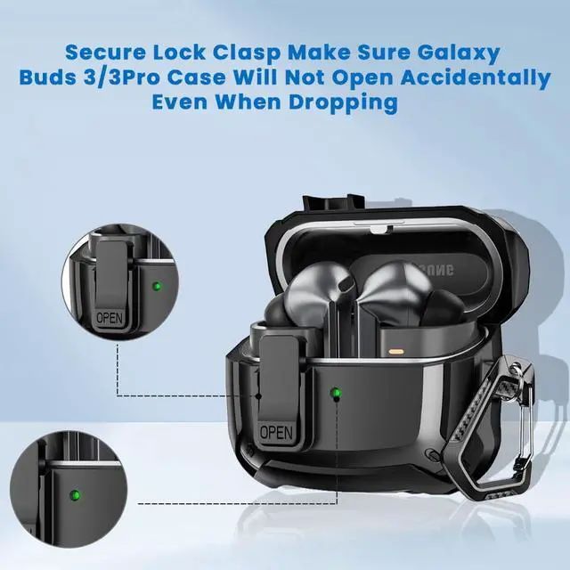 Alt view image 3 of 6 - for Galaxy Buds3 FE (2025) / Buds3 Pro (2024) / Buds 3 Case (2024) Cover, Shockproof Galaxy Buds 3/3 Pro Protective Hard Cover Shell with Keychain &Cleaner kitfor Men Women, Black
