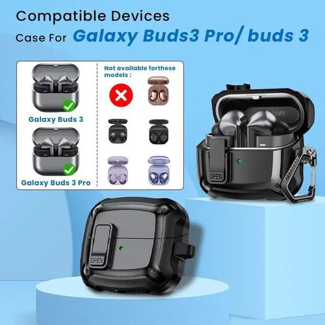 Alt view image 4 of 6 - for Galaxy Buds3 FE (2025) / Buds3 Pro (2024) / Buds 3 Case (2024) Cover, Shockproof Galaxy Buds 3/3 Pro Protective Hard Cover Shell with Keychain &Cleaner kitfor Men Women, Black