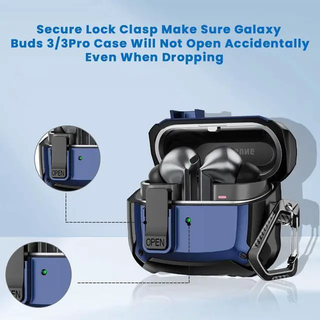 Alt view image 3 of 5 - for Galaxy Buds3 FE (2025) / Buds3 Pro (2024) / Buds 3 Case (2024) Cover | Shockproof Protective Hard Cover Shell with Keychain &Cleaner kit for Men Women Blue
