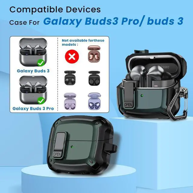 Alt view image 4 of 6 - for Galaxy Buds3 FE (2025) / Buds3 Pro (2024) / Buds 3 Case (2024) Cover, Shockproof Galaxy Buds 3/3 Pro Protective Hard Cover Shell with Keychain &Cleaner kitfor Men Women,Green
