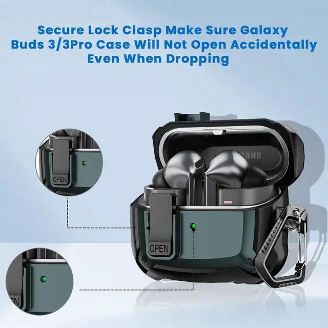 Alt view image 3 of 6 - for Galaxy Buds3 FE (2025) / Buds3 Pro (2024) / Buds 3 Case (2024) Cover, Shockproof Galaxy Buds 3/3 Pro Protective Hard Cover Shell with Keychain &Cleaner kitfor Men Women,Green