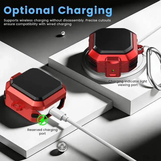 Alt view image 5 of 7 - for Galaxy Buds 4 Pro (2026) / Buds 4 Case Cover, Shockproof Galaxy Buds 4/4 Pro Protective Hard Cover Shell with Keychain &Cleaner kitfor Men Women, RED