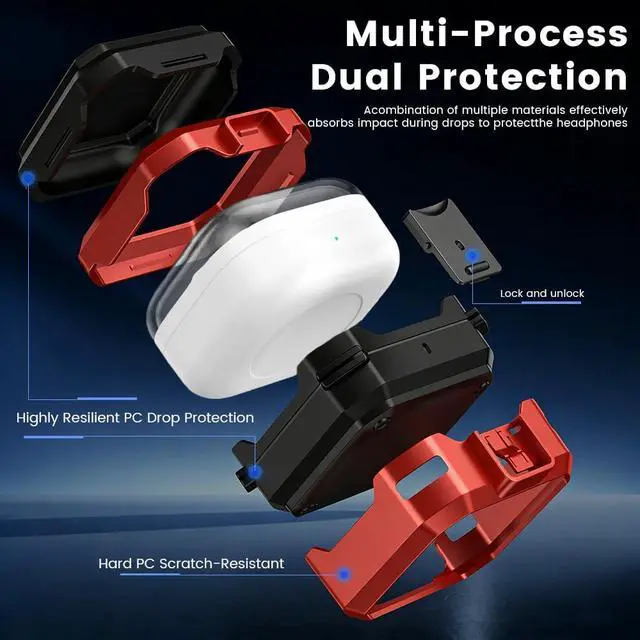 Alt view image 3 of 7 - for Galaxy Buds 4 Pro (2026) / Buds 4 Case Cover, Shockproof Galaxy Buds 4/4 Pro Protective Hard Cover Shell with Keychain &Cleaner kitfor Men Women, RED