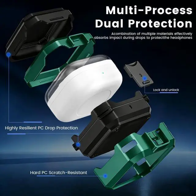 Alt view image 4 of 7 - for Galaxy Buds 4 Pro (2026) / Buds 4 Case Cover | Shockproof Protective Hard Cover Shell with Keychain &Cleaner kit for Men Women Green