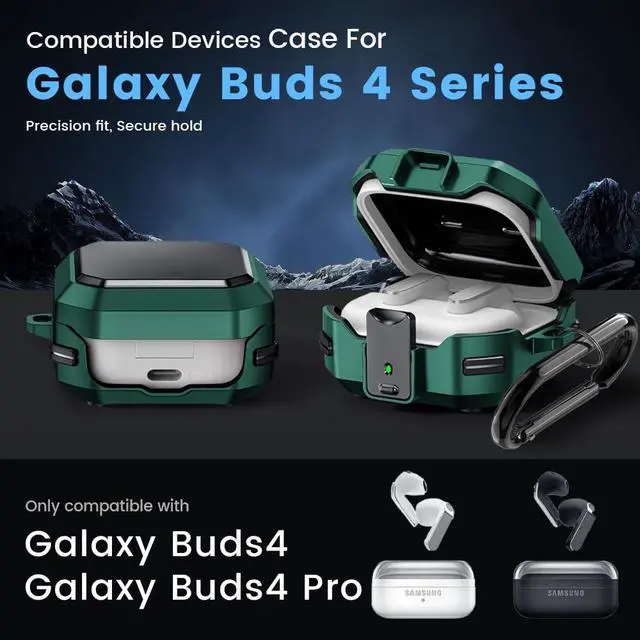 Alt view image 2 of 7 - for Galaxy Buds 4 Pro (2026) / Buds 4 Case Cover | Shockproof Protective Hard Cover Shell with Keychain &Cleaner kit for Men Women Green