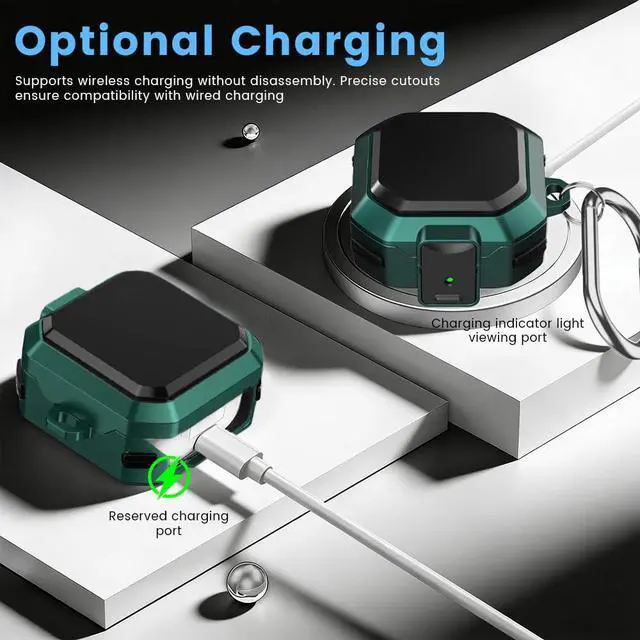 Alt view image 3 of 7 - for Galaxy Buds 4 Pro (2026) / Buds 4 Case Cover | Shockproof Protective Hard Cover Shell with Keychain &Cleaner kit for Men Women Green