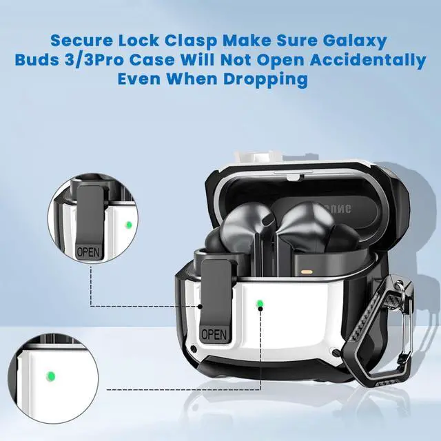 Alt view image 2 of 6 - for Galaxy Buds3 FE (2025) / Buds3 Pro (2024) / Buds 3 Case (2024) Cover, Shockproof Galaxy Buds 3/3 Pro Protective Hard Cover Shell with Keychain &Cleaner kitfor Men Women, White